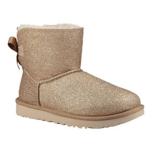 UGG Women's Gold Glittered Mini Bailey Bow Boots